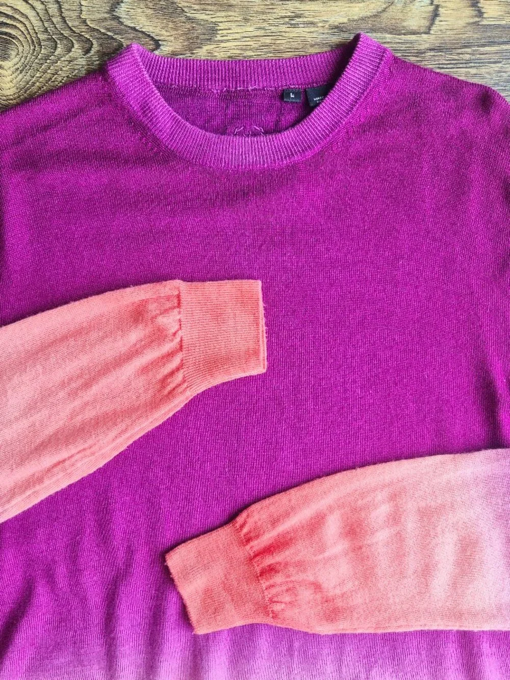 Bugatchi Uomo 100% Merino Wool Ombre Dip-Dyed Crew Neck Sweater Pink Purple